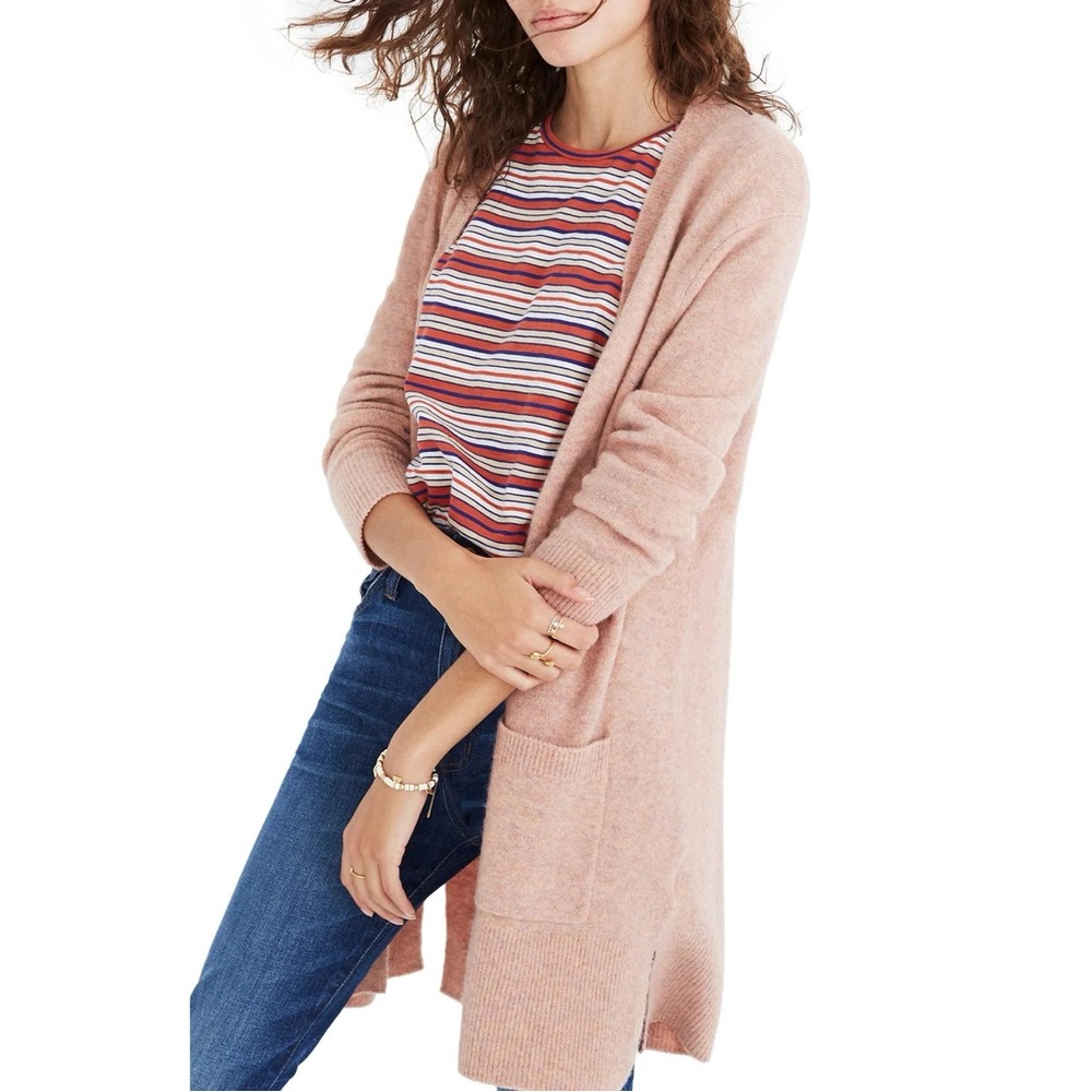 MADEWELL Kent Cardigan Merino Wool Alpaca Dusty Pink Longline Sweater S
